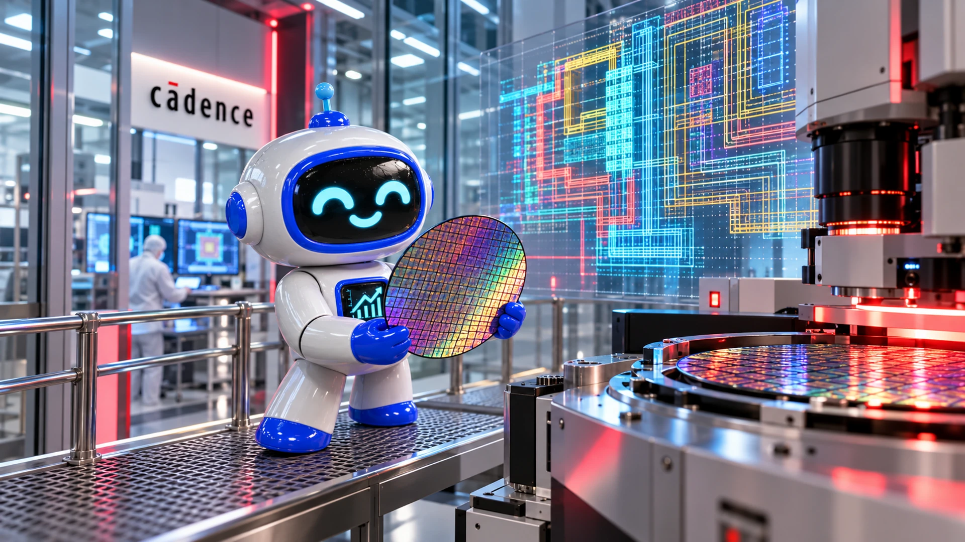 Composición editorial propia de Cadence y el diseño de chips para inteligencia artificial