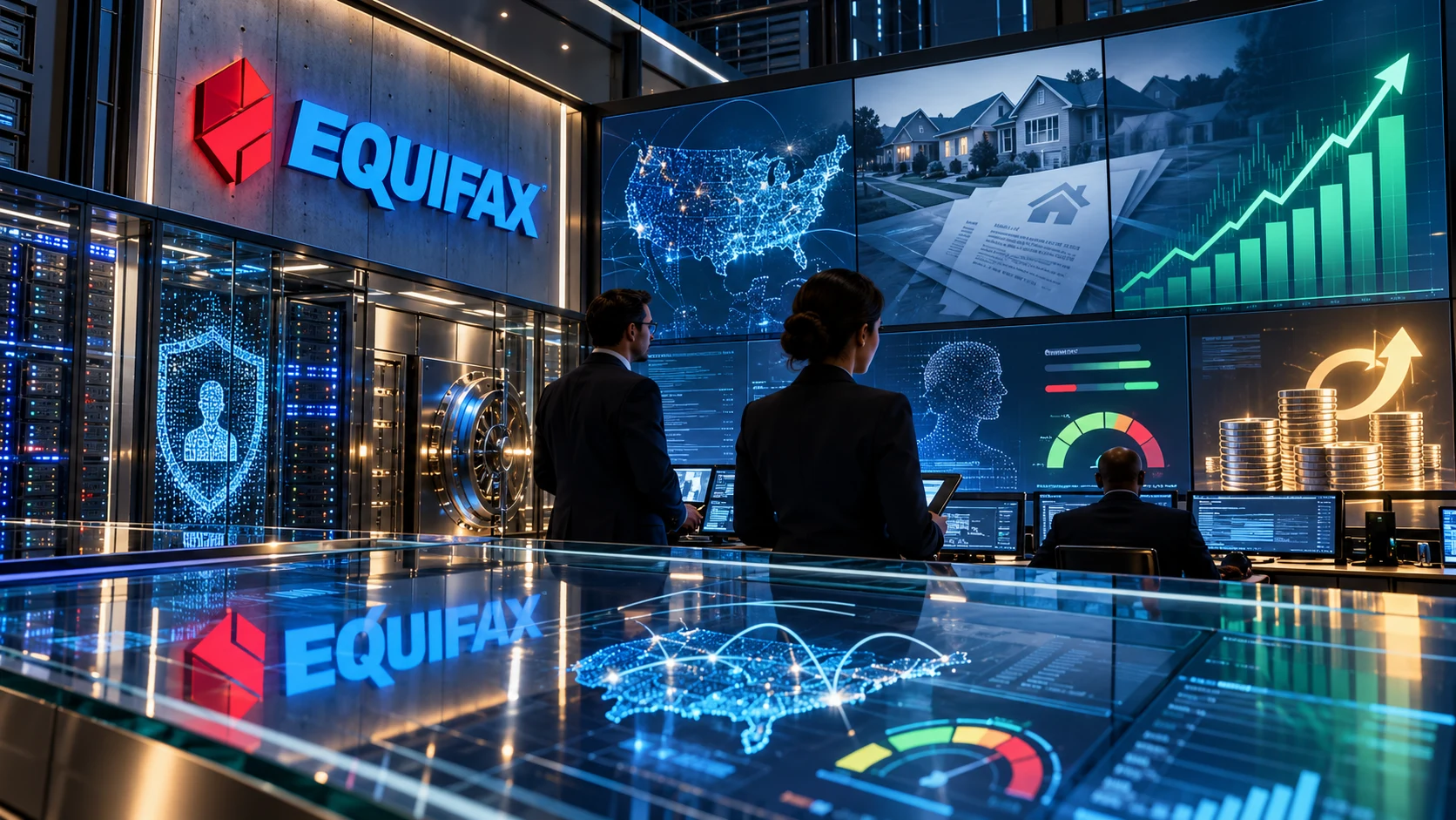Centro de datos de Equifax con identidad digital, análisis de crédito y mercado hipotecario