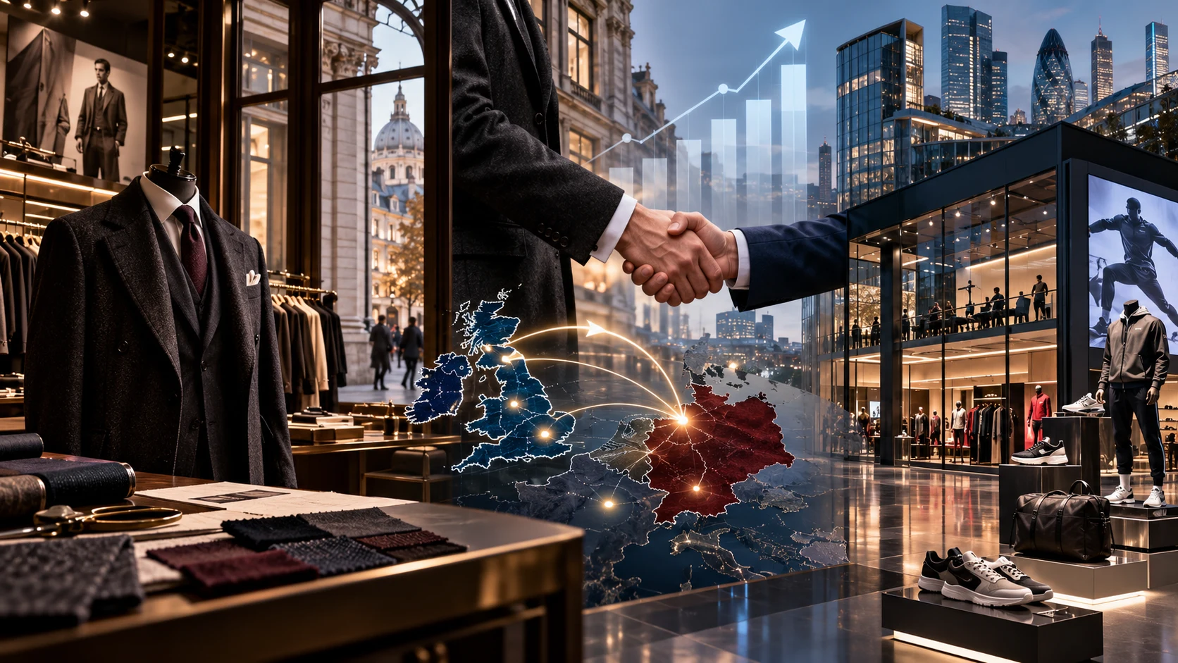Composición editorial de Hugo Boss y Frasers Group con una operación corporativa de control