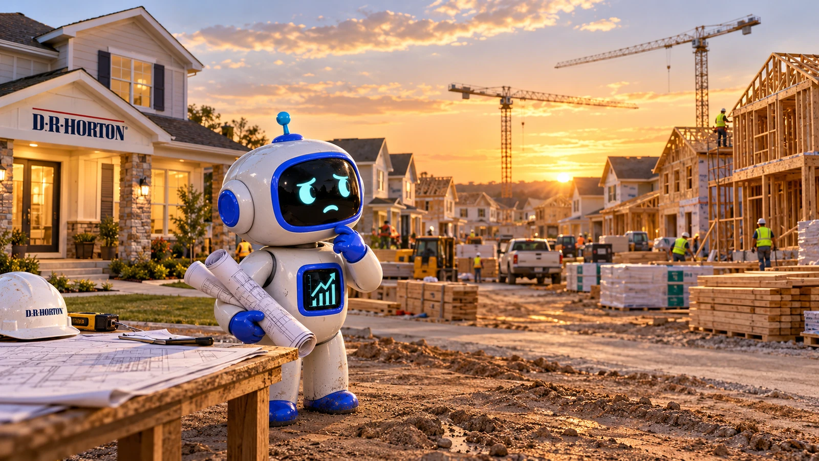 BolsaBot observa una urbanización estadounidense en construcción con identidad de D.R. Horton